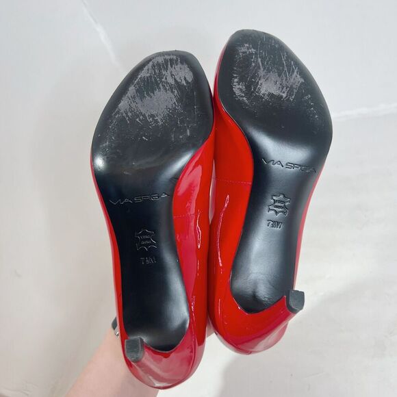 Via Spiga Red Patent Leather Peep Toe Stilettos Heels Pumps Women's Size 7.5 - Picture 4 of 8
